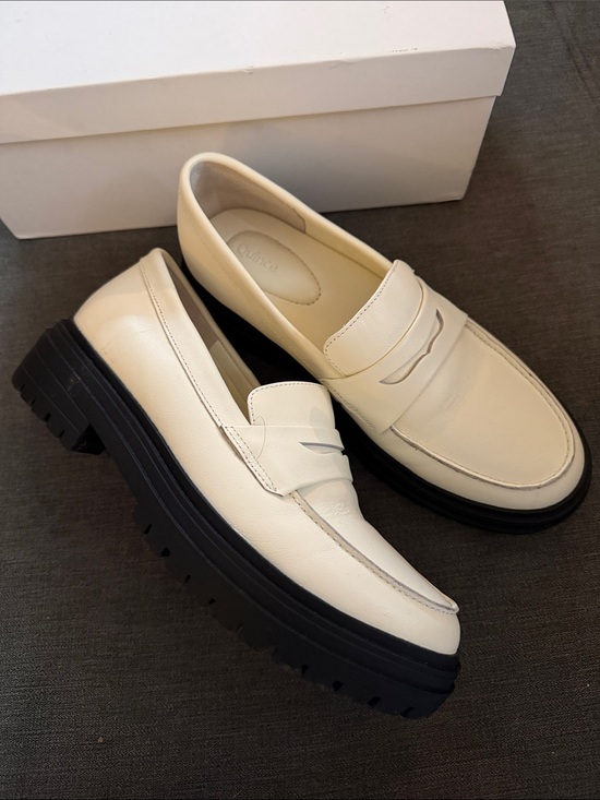 Quince Shoes - Quince Cream Leather Penny Loafers with Black Lug Sole